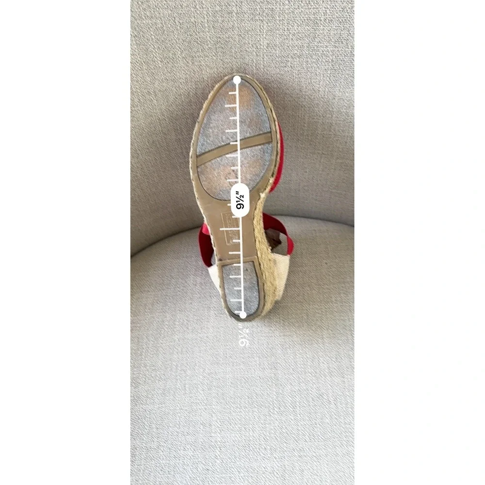 Lauren Ralph Lauren Red Espadrille Wedge Sandals Elastic Straps